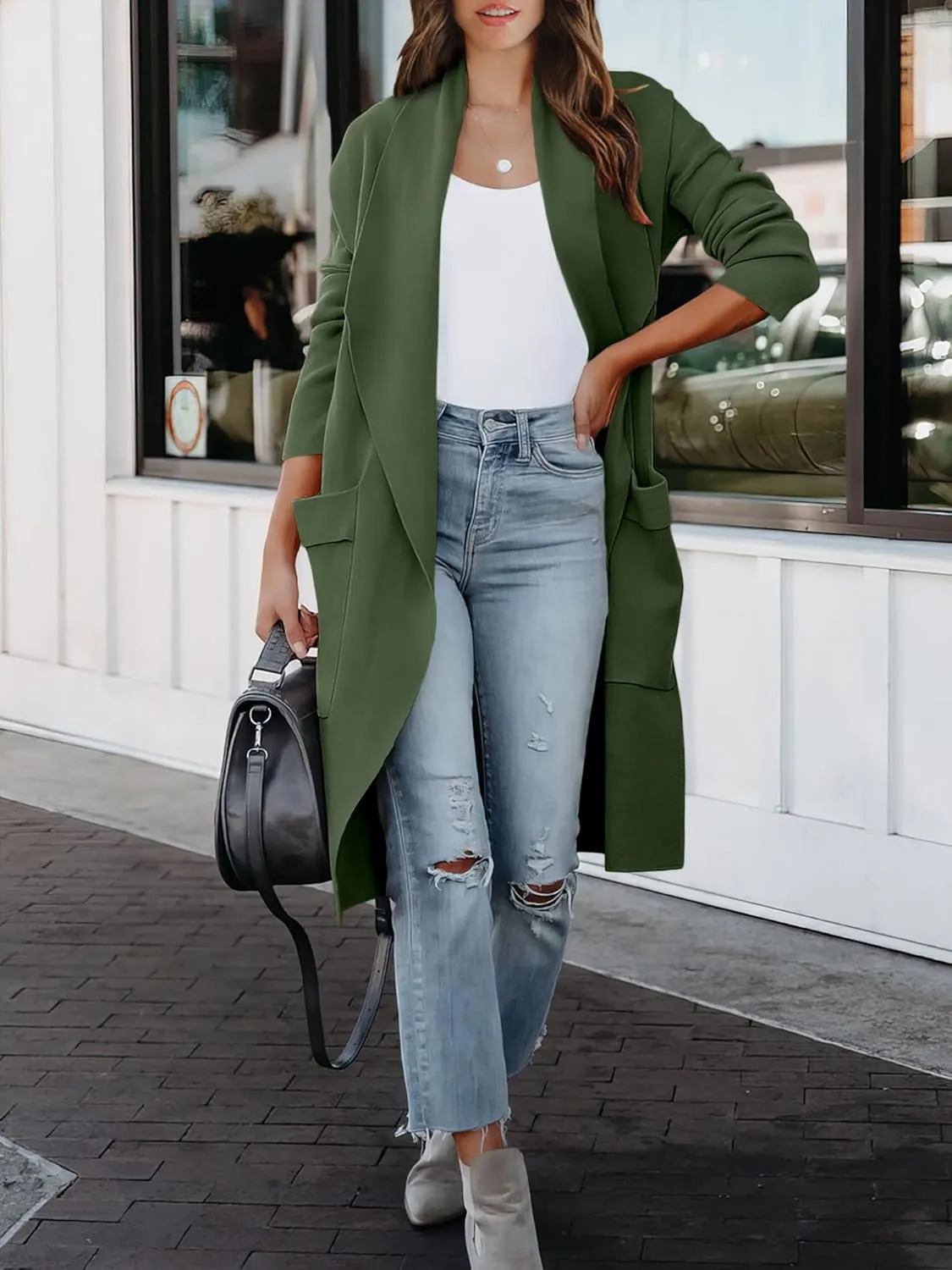 ANRABESS Women's Long Cardigan Sweater 2025 Spring Fashion Casual Oversized Knit Open Front Coatigan Jacket Coat Outfits