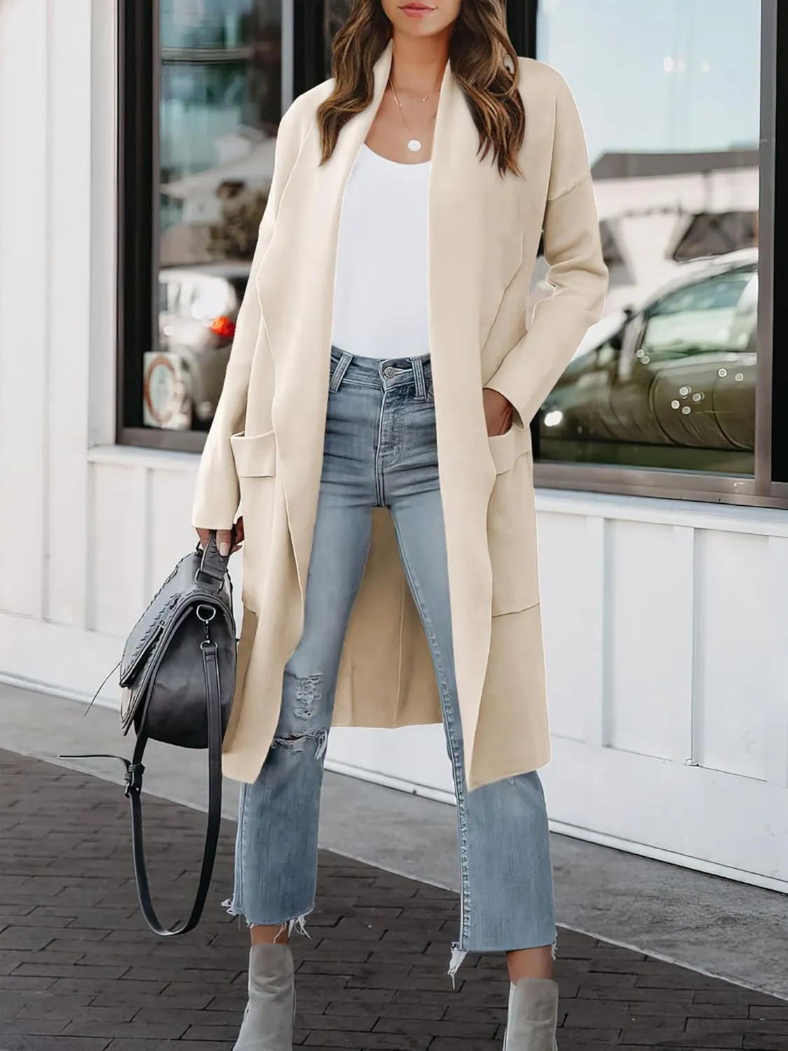 ANRABESS Women's Long Cardigan Sweater 2025 Spring Fashion Casual Oversized Knit Open Front Coatigan Jacket Coat Outfits