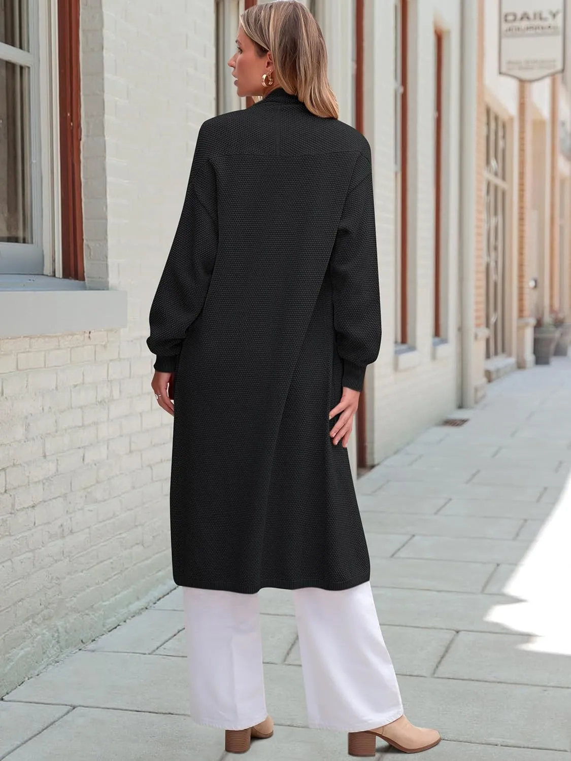 ANRABESS Womens Long Cardigan Sweater Open Front Long Sleeve Slouchy Oversized Coat 2024 Winter Chunky Knit Waffle Coatigan
