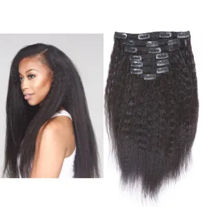 Anrosa Thick Afro Kinky Straight Clip in Hair Extensions - Real Human Hair, Big Volume, 14 INCH, #1B
