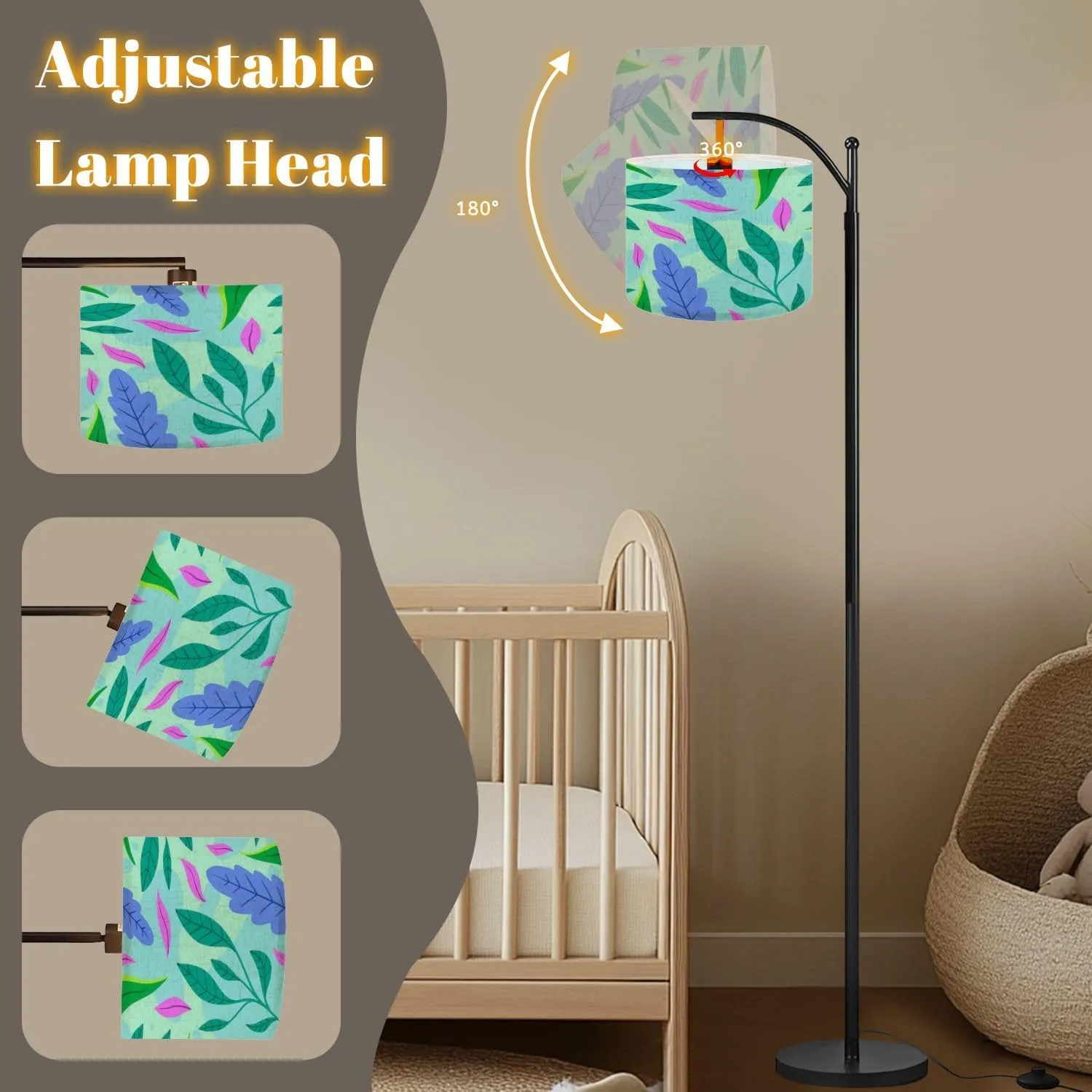 Arc Floor Lamps Flat Design Abstract Floral Theme for Modern LED Adjustable Lampshade Standing Light for Living Room Reading Bedroom Office