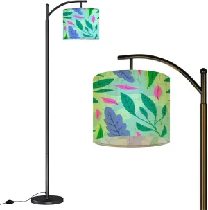 Arc Floor Lamps Flat Design Abstract Floral Theme for Modern LED Adjustable Lampshade Standing Light for Living Room Reading Bedroom Office