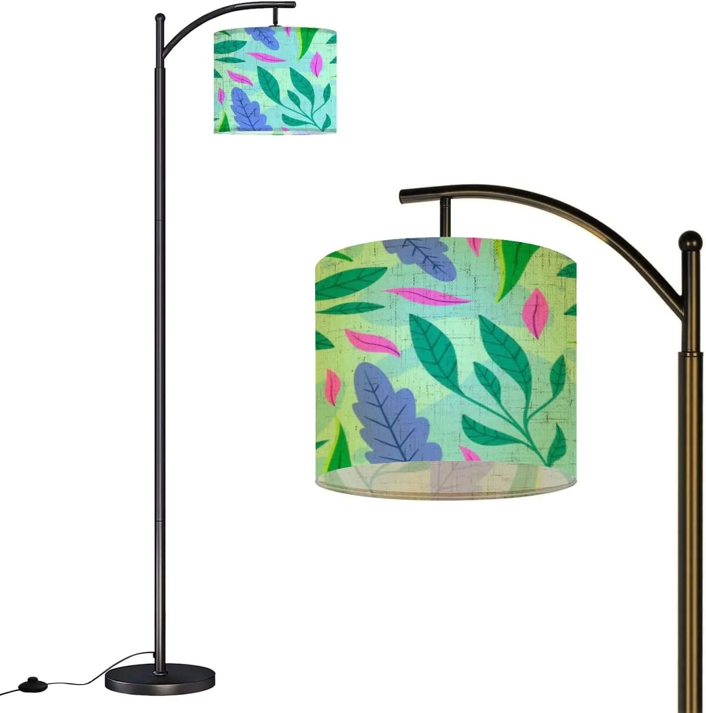 Arc Floor Lamps Flat Design Abstract Floral Theme for Modern LED Adjustable Lampshade Standing Light for Living Room Reading Bedroom Office