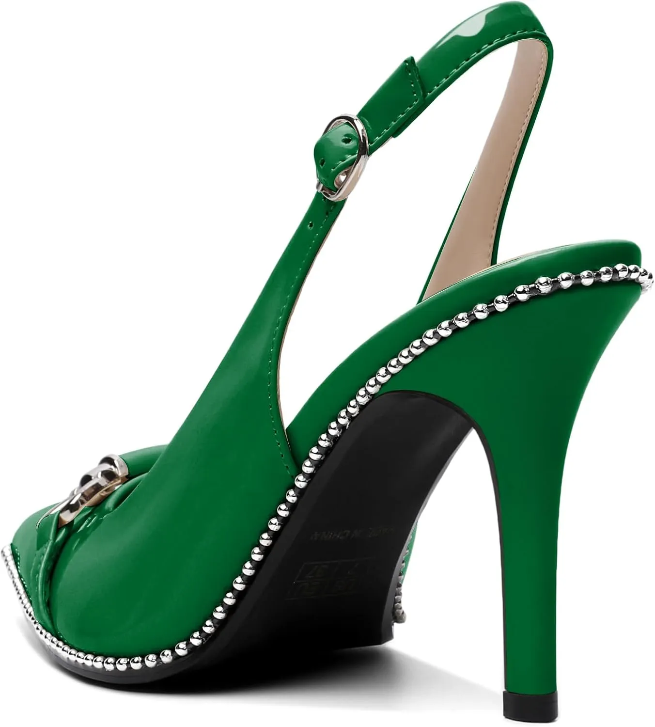 AUMOTED Women Beaded Pumps Slingback High Heel Stilettos Pointed Toe Shoes Slip On 3.5 Inch Ankle Strap Adjustable Patent Leather US Size 5-13