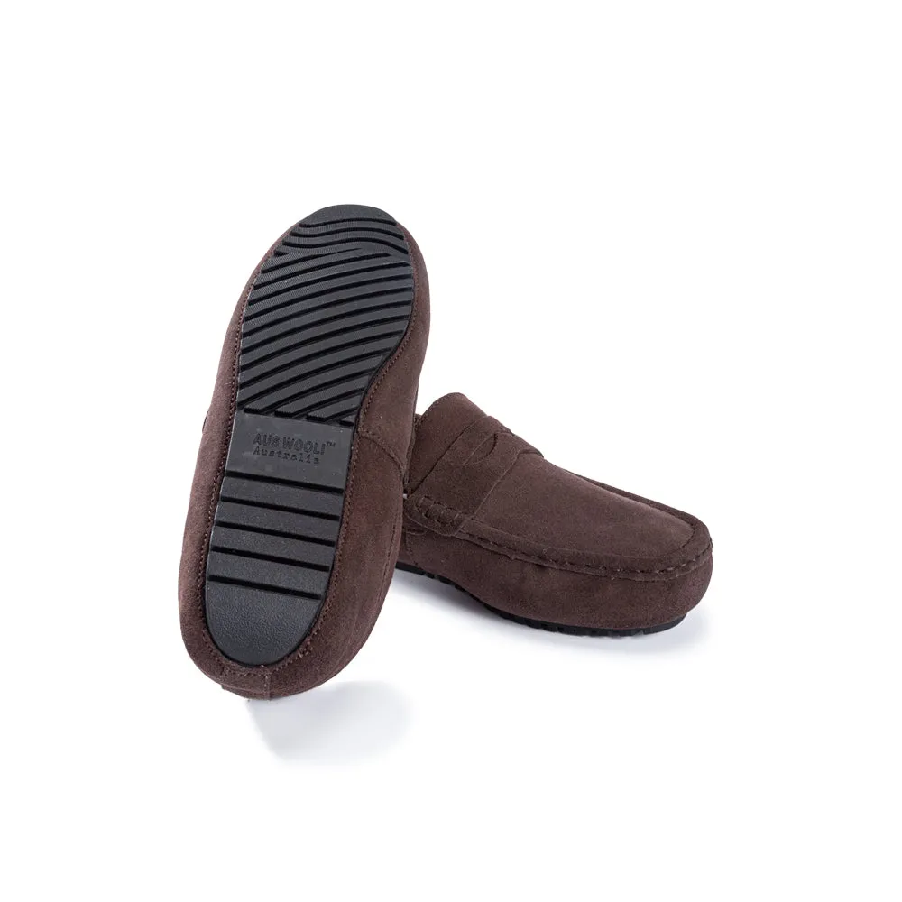 AUS WOOLI AUSTRALIA MENS TERRIGAL COSY MOCCASIN - CHOCOLATE