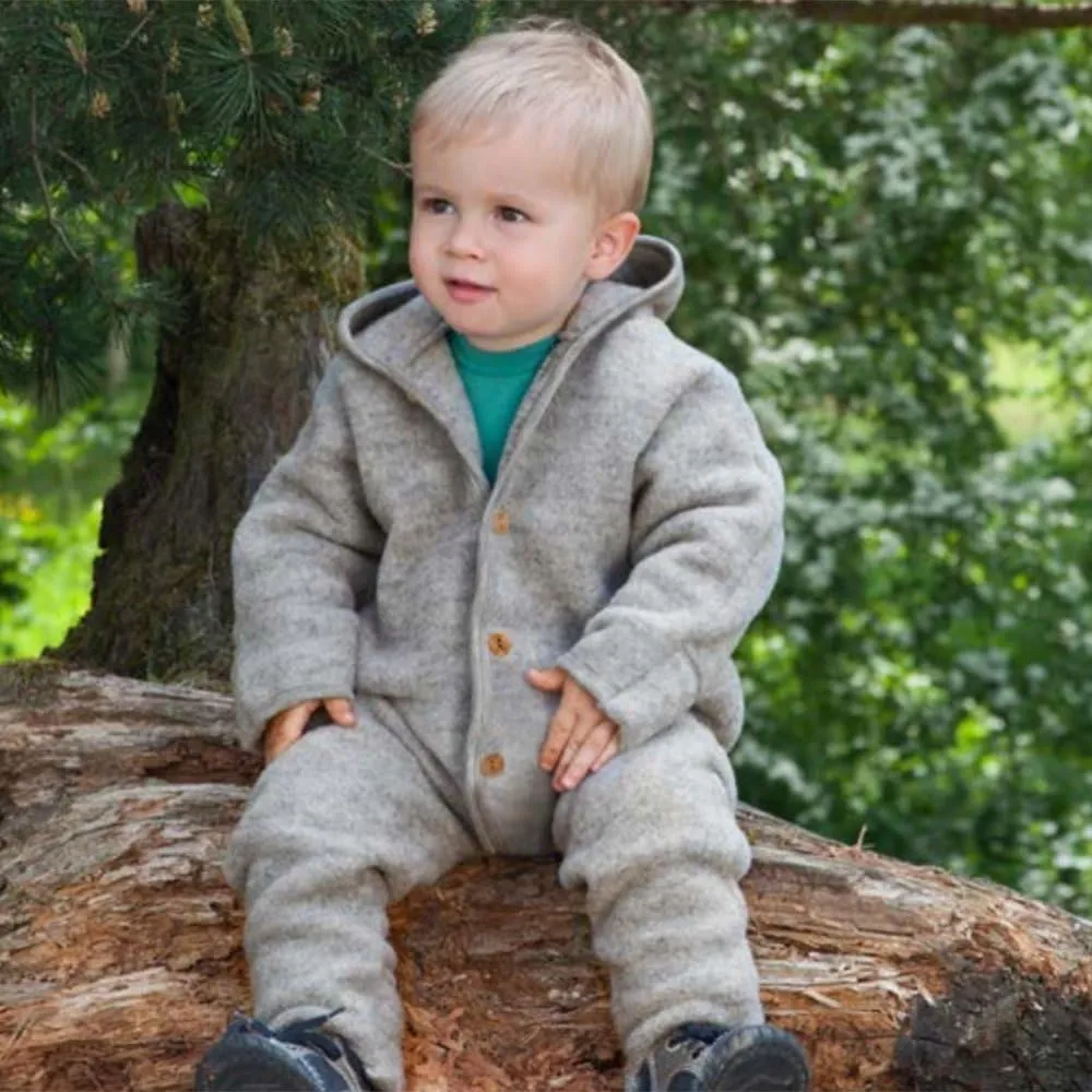 Baby Fleece Bunting: Thermal Footed Coverall Romper with Hood for Toddlers, Organic Merino Wool