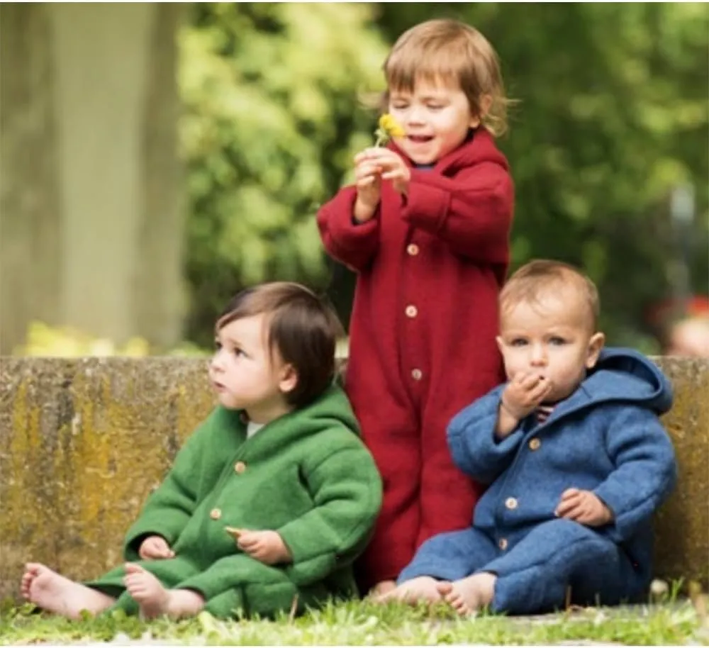 Baby Fleece Bunting: Thermal Footed Coverall Romper with Hood for Toddlers, Organic Merino Wool