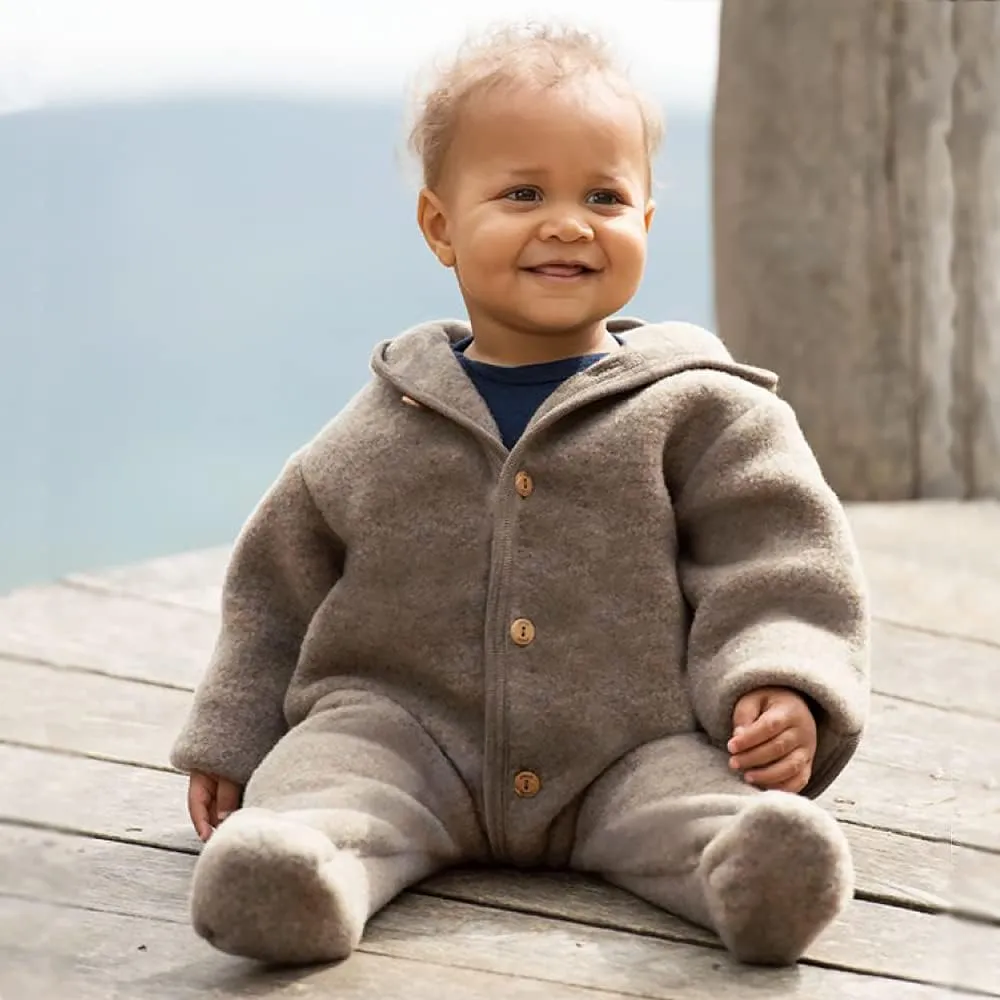 Baby Fleece Bunting: Thermal Footed Coverall Romper with Hood for Toddlers, Organic Merino Wool