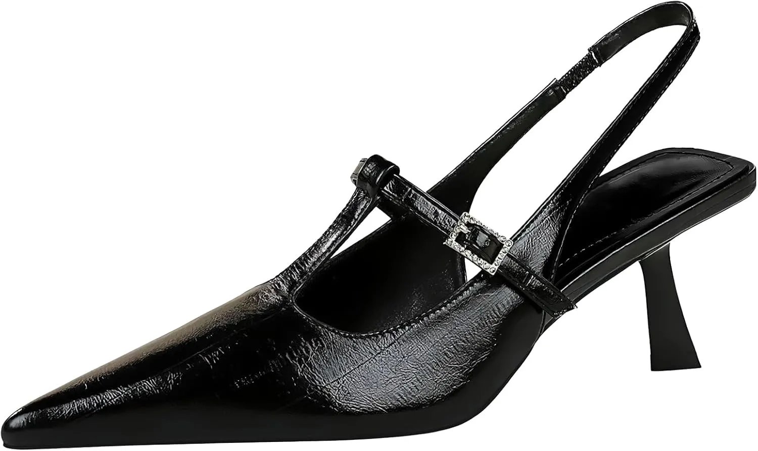 baobeijiadao Womens Pointed Toe Heels Slingback Slip On Pumps Close Toes T Strap Heeled Sandals Kitten Heel Dress Shoes for Women
