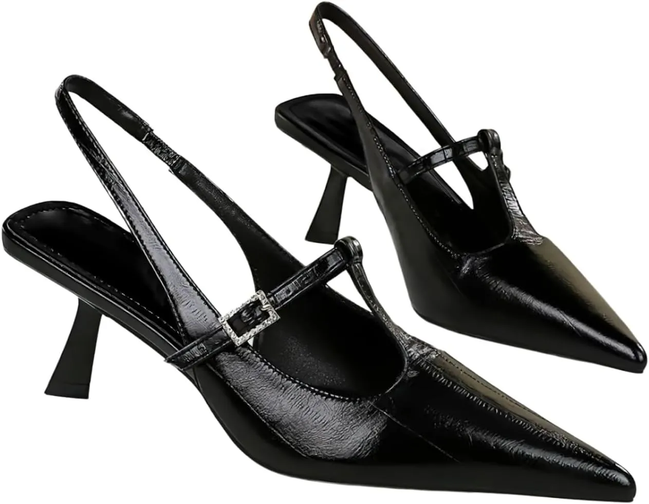 baobeijiadao Womens Pointed Toe Heels Slingback Slip On Pumps Close Toes T Strap Heeled Sandals Kitten Heel Dress Shoes for Women