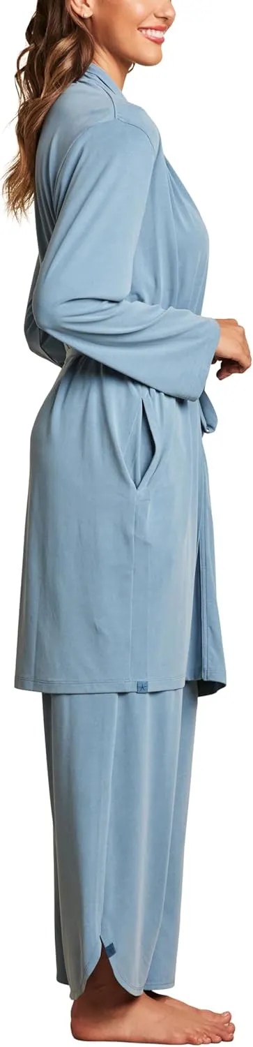 Barefoot Dreams Womens Sand Washed Jersey Piped Midi Robe