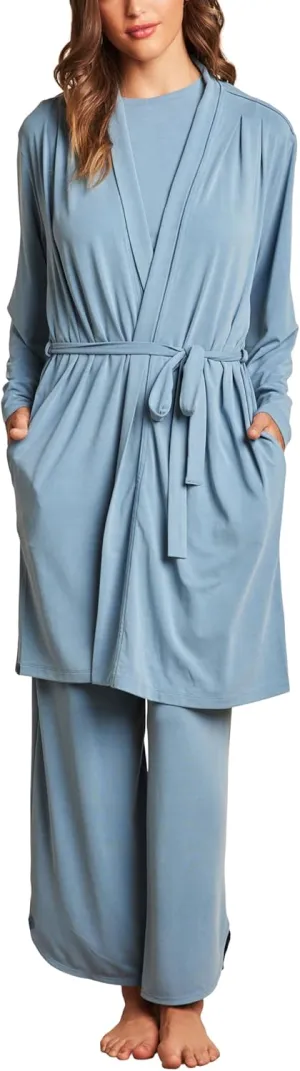 Barefoot Dreams Womens Sand Washed Jersey Piped Midi Robe