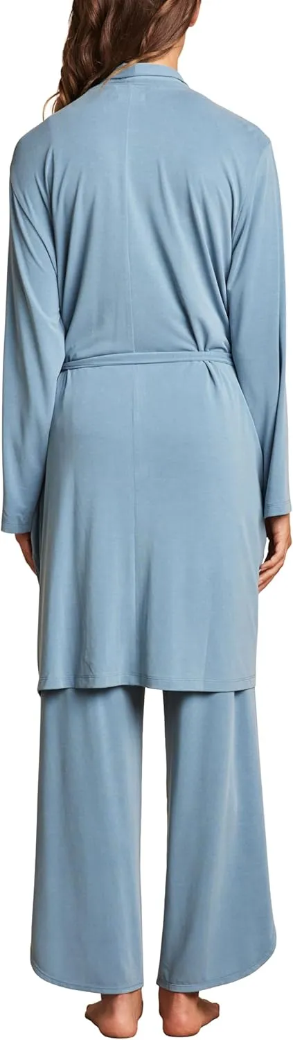Barefoot Dreams Womens Sand Washed Jersey Piped Midi Robe
