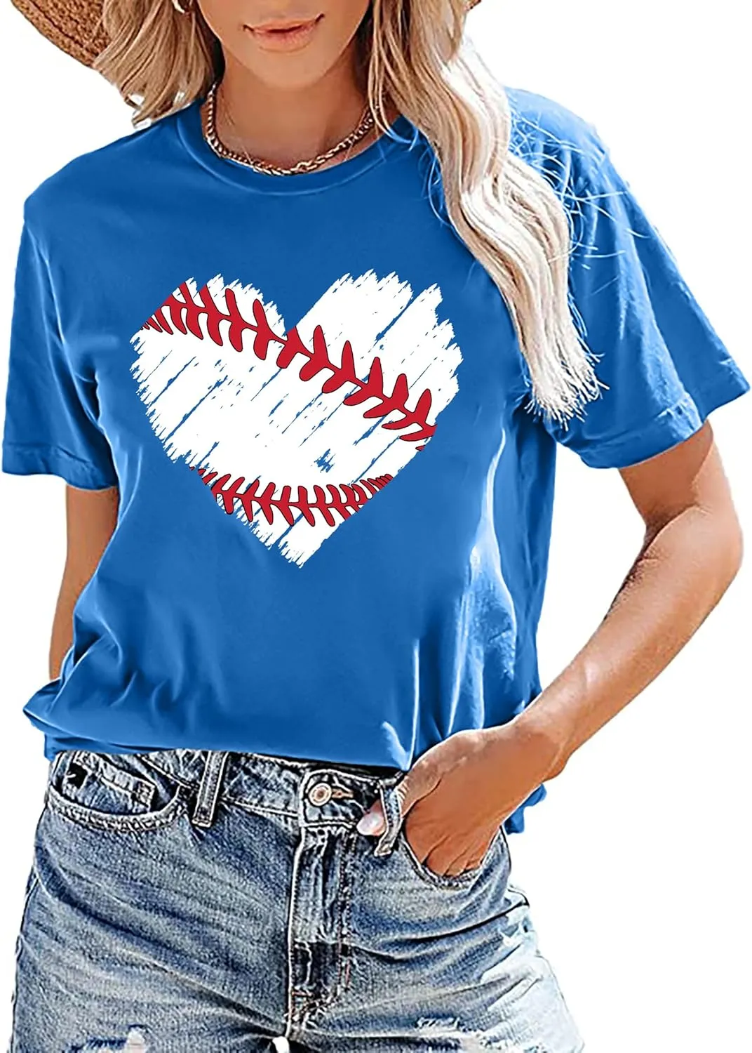 Baseball T Shirts for Women Baseball Mom Shirt Tee Funny Baseball Heart Graphic Casual Baseball Lover Gifts