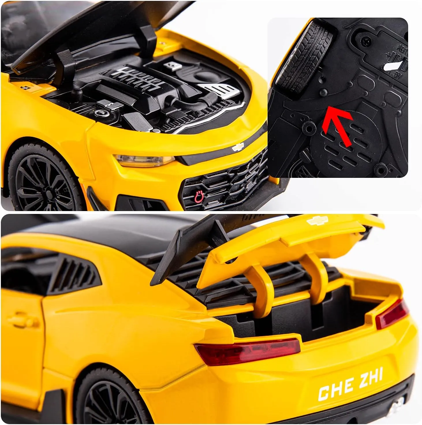 BDTCTK 1/24 Camaro Bumblebee Car Model Toy Zinc Alloy Casting Pull Back Car Sound and Light Toys for Kids Boy Girl Gift (Yellow)