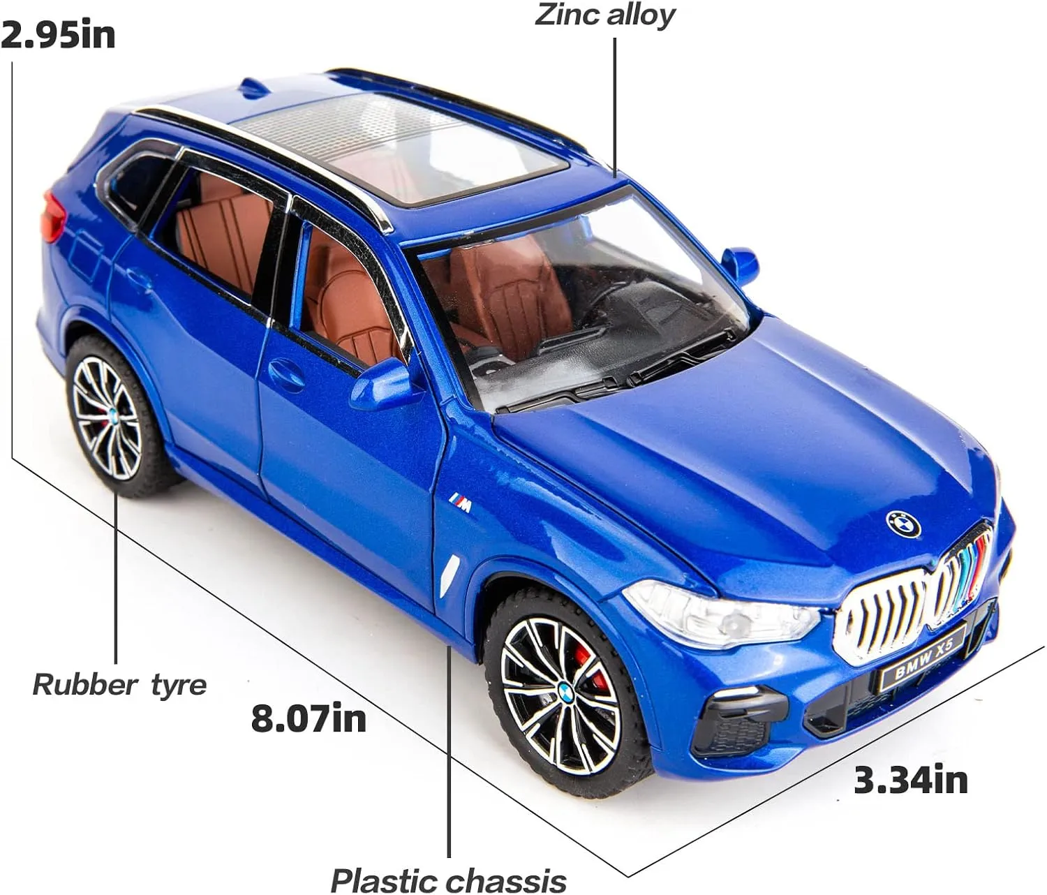 BDTCTK 1:24 Compatible for X5 SUV Model Car Toy, Zinc Alloy Pull Back Toy car with Sound and Light for Kids Boy Girl Gift(Blue)