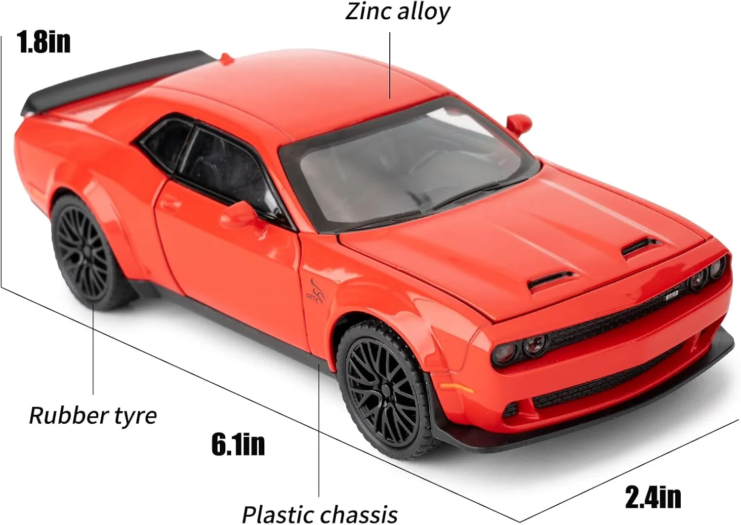 BDTCTK 1/32 Dodge Challenger Hellcat Model Car, Zinc Alloy Pull Back Toy car with Sound and Light for Kids Boy Girl Gift(Red)