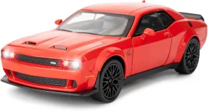 BDTCTK 1/32 Dodge Challenger Hellcat Model Car, Zinc Alloy Pull Back Toy car with Sound and Light for Kids Boy Girl Gift(Red)