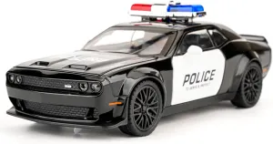 BDTCTK Dodge Challenger Hellcat Police Car Model Car, Zinc Alloy Pull Back Toy Car with Sound and Light for Kids Boy Girl Gift