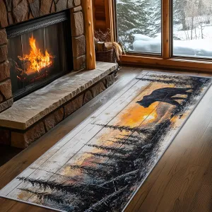 Bear Runner Rugs for Hallway 2x6, Bear Runners for Hallways, 4x12ft, Rustic Forest Sunset Landscape Runner Rug, Cabin Lodge Farmhouse Washable Non Slip Carpet Runner - Bear Home Decor