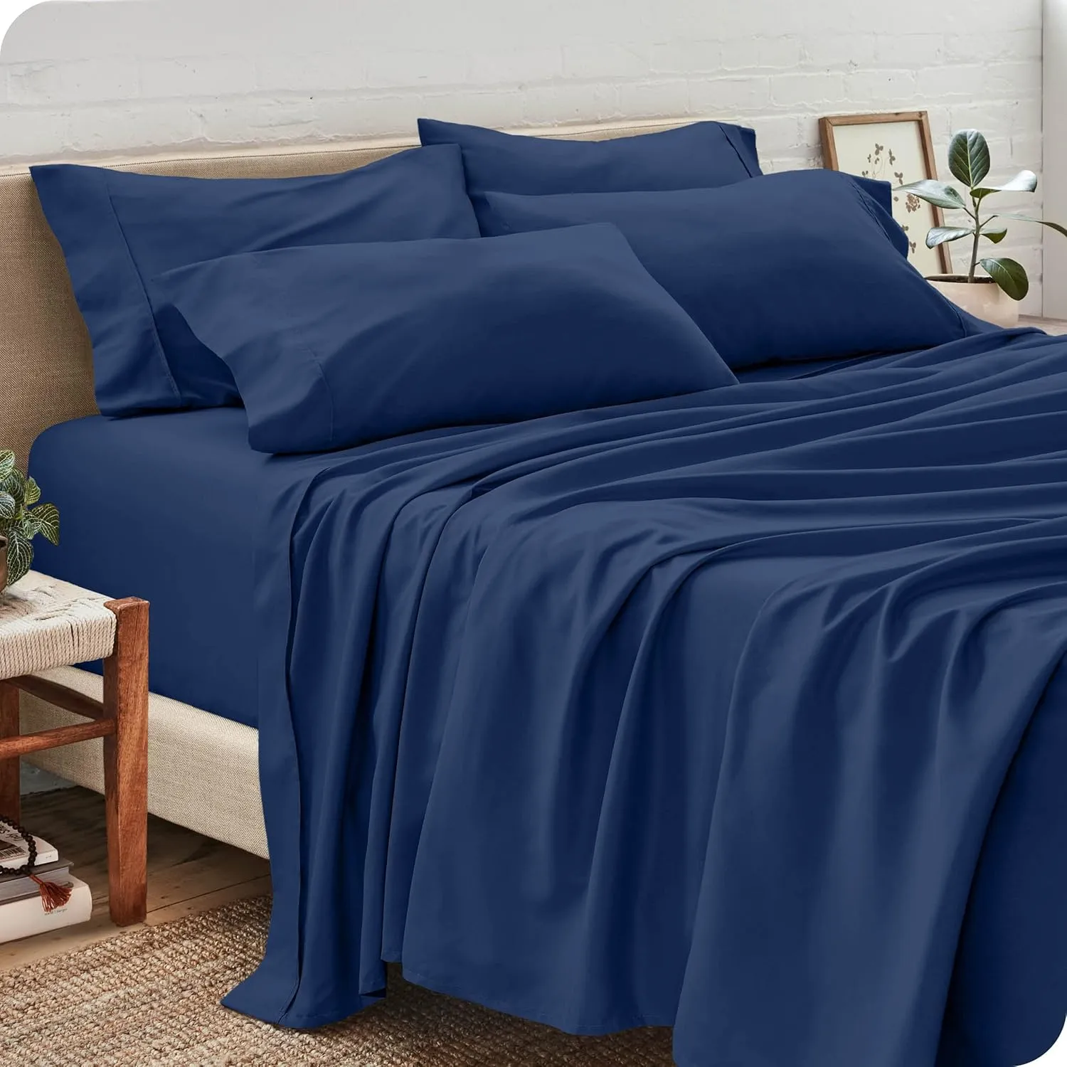 Bedding Sheets King Size 6 Piece 1000 Thread Count 100% Egyptian Cotton Navy Blue Sheet Set with 15 Inches Deep Pocket Wrinkle & Fade Resistant