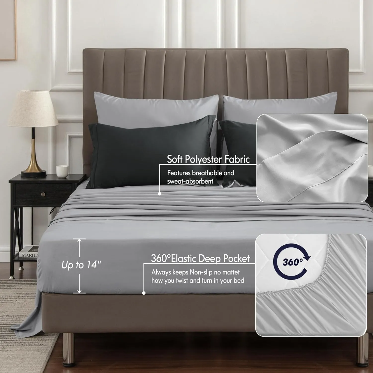 BEDELITE Queen Comforter Set 7 Pieces Bed in A Bag - Soft Microfiber Reversible Black Bed Set with Comforters, Sheets, Pillowcases & Shams, Cozy Luxury Bedding Sets for All Season