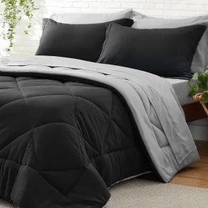 BEDELITE Queen Comforter Set 7 Pieces Bed in A Bag - Soft Microfiber Reversible Black Bed Set with Comforters, Sheets, Pillowcases & Shams, Cozy Luxury Bedding Sets for All Season