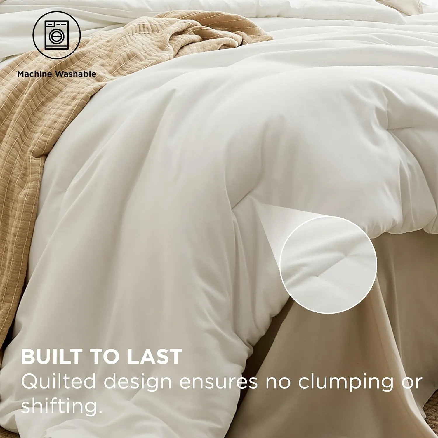 Bedsure King Size Comforter Set - 7 Pieces White King Bedding Set for All Seasons, Boho Contrasting Design Bed in a Bag with Comforter, Sheets, Pillowcases & Shams