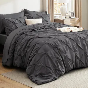 Bedsure King Size Comforter Set Dark Grey - Bed in a Bag King Size 7 Pieces, GentleSoft™ Pintuck Bed Set Gift for Family, Pinch Pleat Dark Grey Comforter with Sheets, Pillowcases & Shams