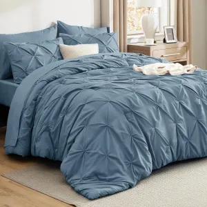 Bedsure King Size Comforter Set Mineral Blue - Bed in a Bag King Size 7 Pieces, GentleSoft™ Pintuck Bed Set Gift for Family, Pinch Pleat Mineral Blue Comforter with Sheets, Pillowcases & Shams