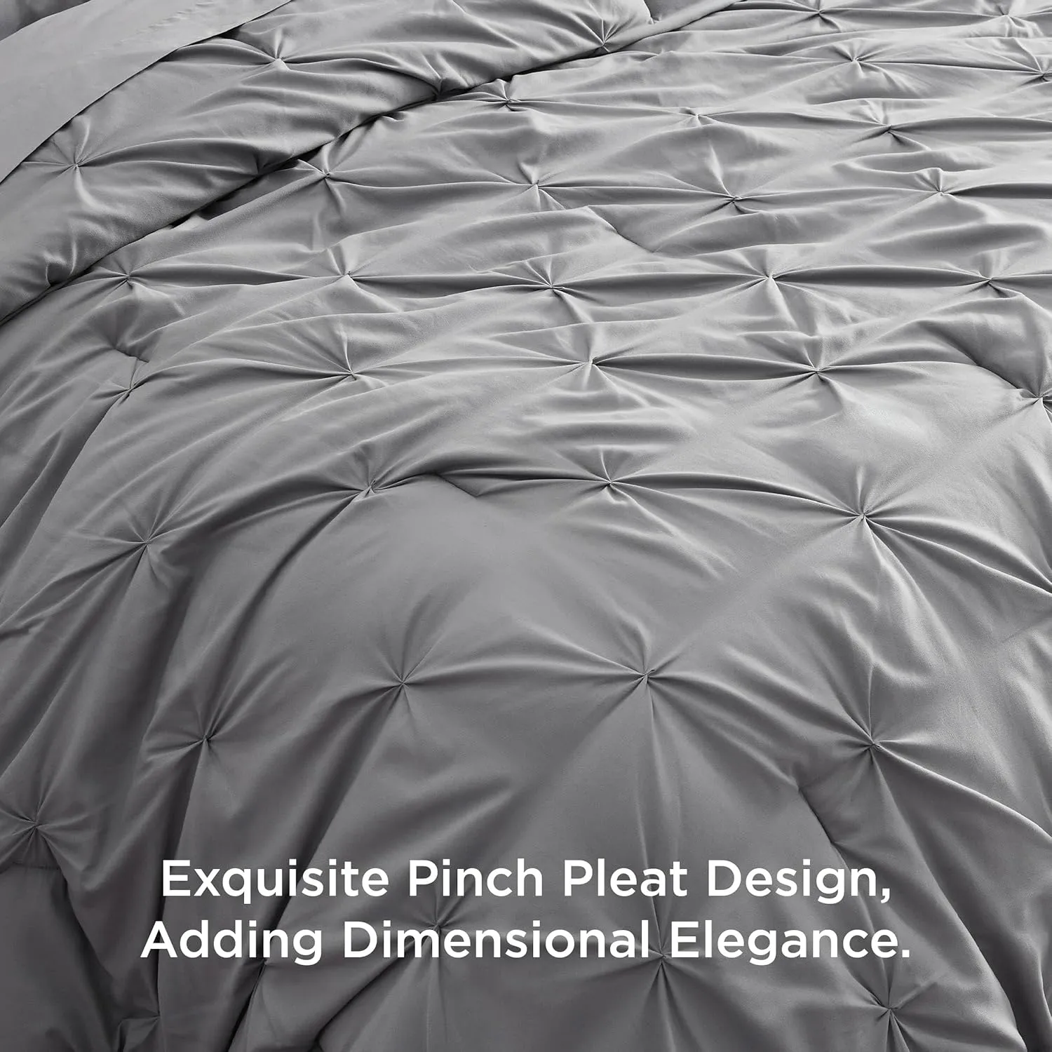 Bedsure Queen Comforter Set Grey - Bed in a Bag Queen Size 7 Pieces, GentleSoft™ Pintuck Bed Set Gift for Family, Pinch Pleat Grey Comforter with Sheets, Pillowcases & Shams