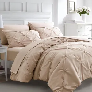 Beige Emperor Comforter Set - 7 Piece Pinch Pleated Bed in a Bag - 600 Thread Count 100% Egyptian Cotton Bedding Set - (30 inch Deep Pocket Sheet Set and 500GSM Comforter)