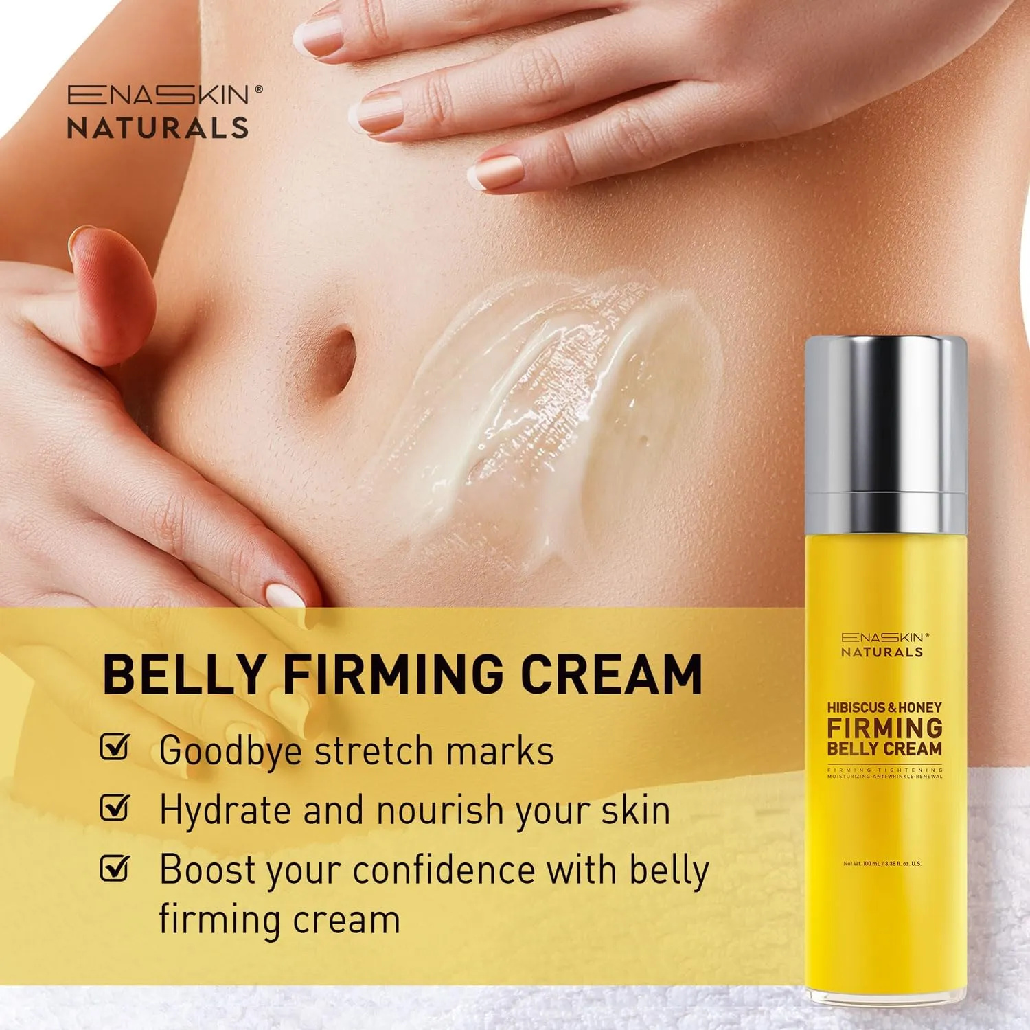 Belly Firming Cream for Tightening & Cellulite – B Flat Skin Stretch & Moisturizing Lotion for Stomach, Thighs & Butt – Body Firmness for Women and Men - 100ML