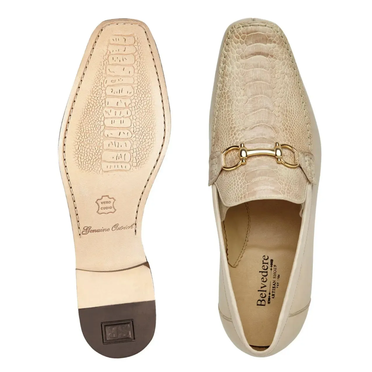 Belvedere Bruno 1026 Cream Genuine Ostrich/Italian Calf Loafers