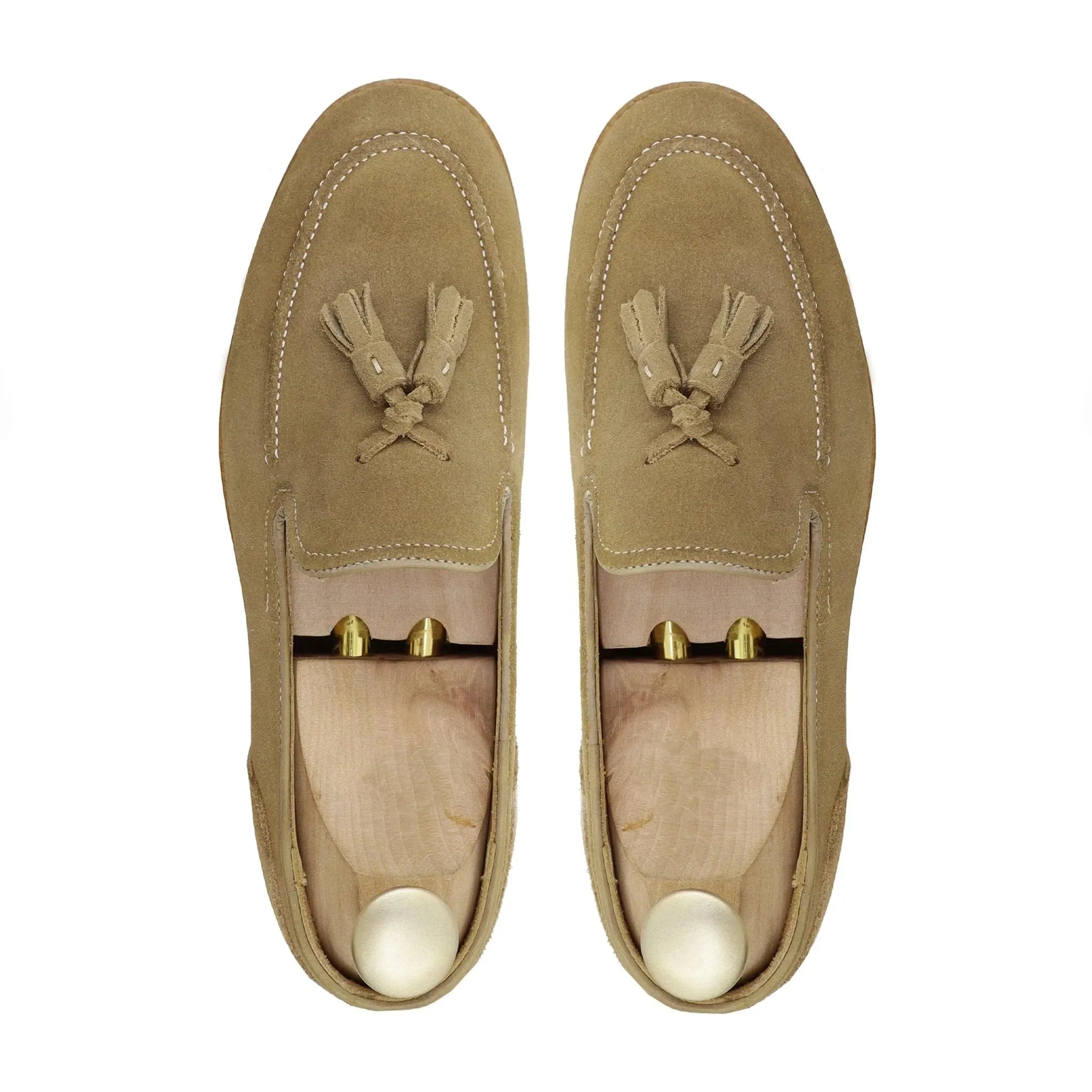 Bespoke Men's Suede Camel Leather Tussel Loafer