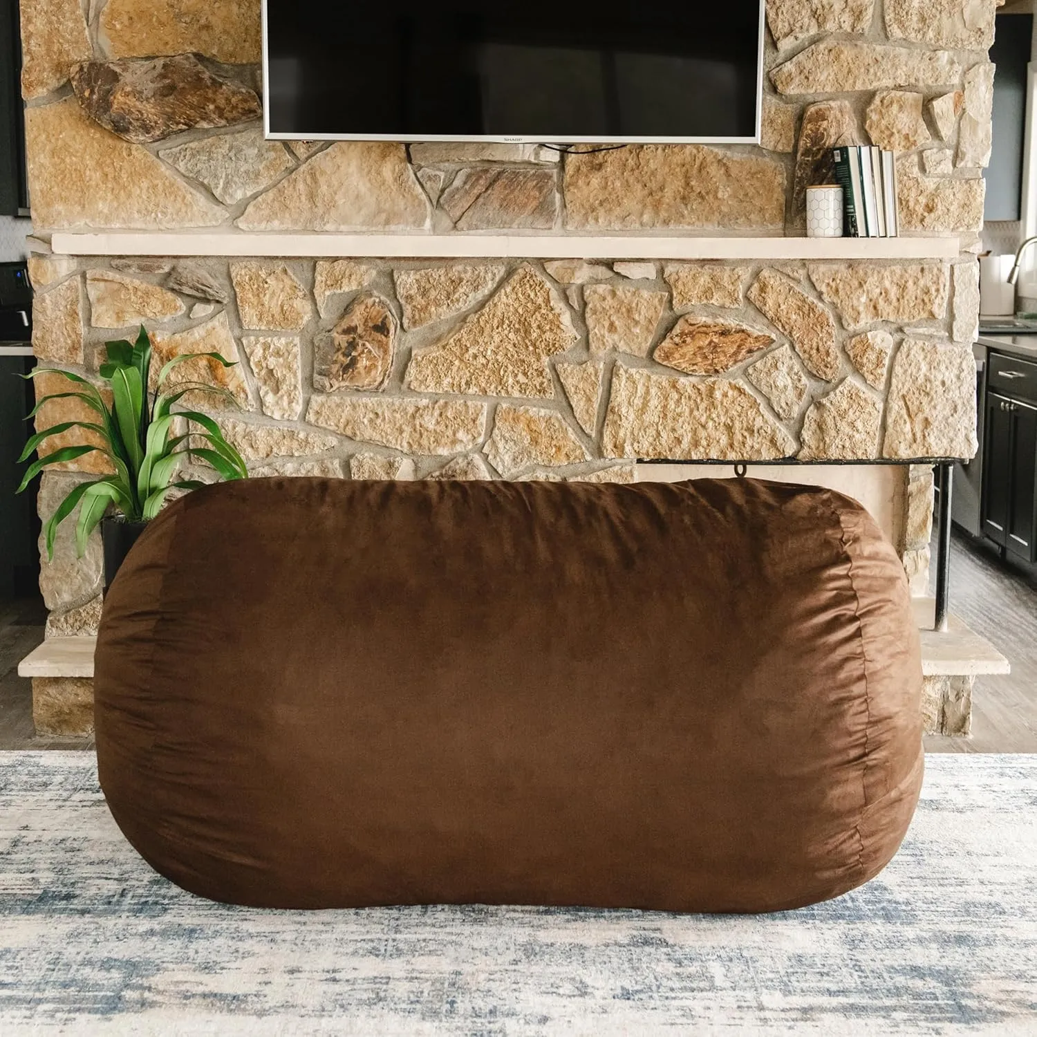 Big Joe Fuf Media Lounger Foam Filled Bean Bag Chair with Removable Cover, Cocoa Lenox, Durable Woven Polyester, 6 feet Giant