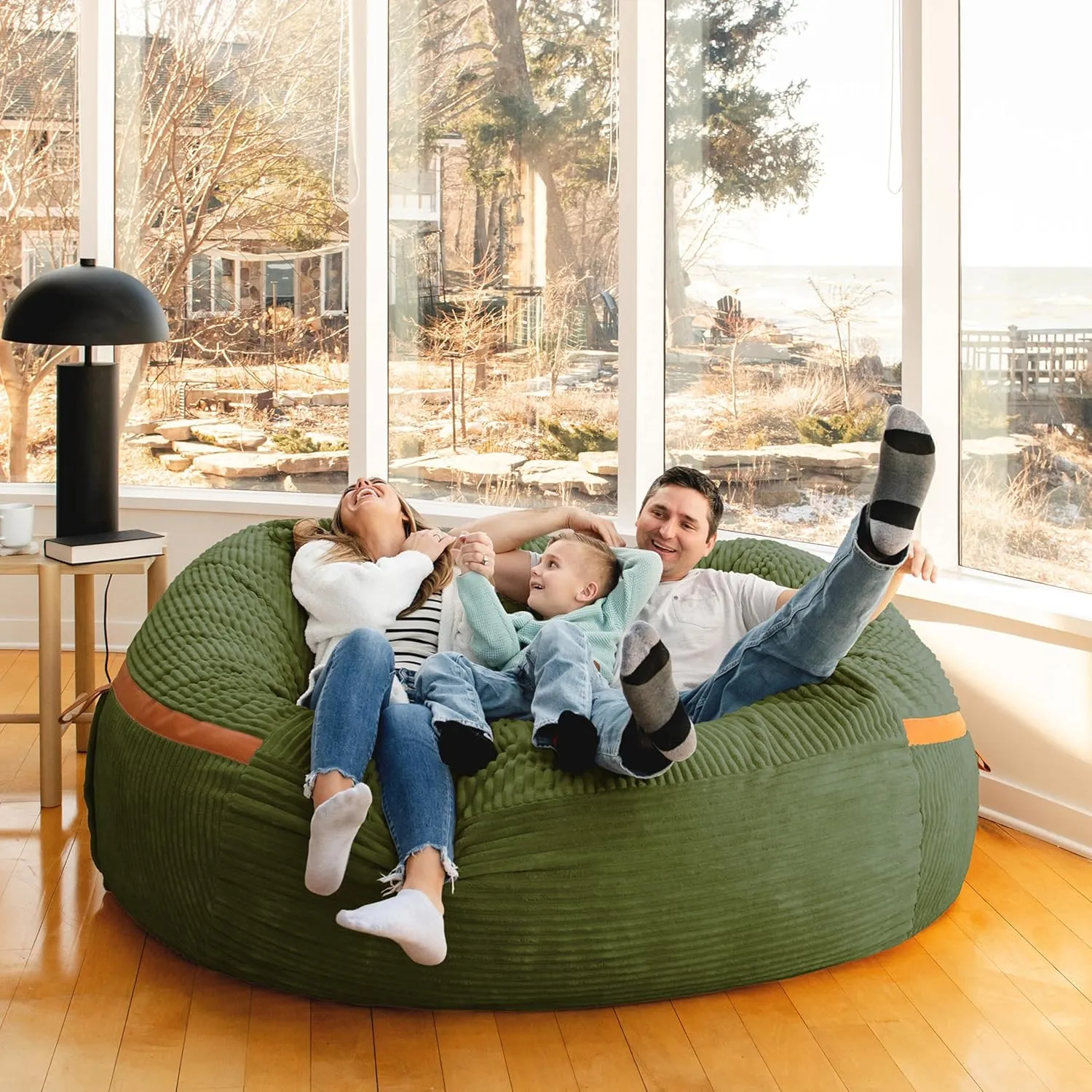 Big Joe Fuf XXL Foam Filled Bean Bag Chair with Removable Cover, Moss Green Corded Plush, 6 feet Giant