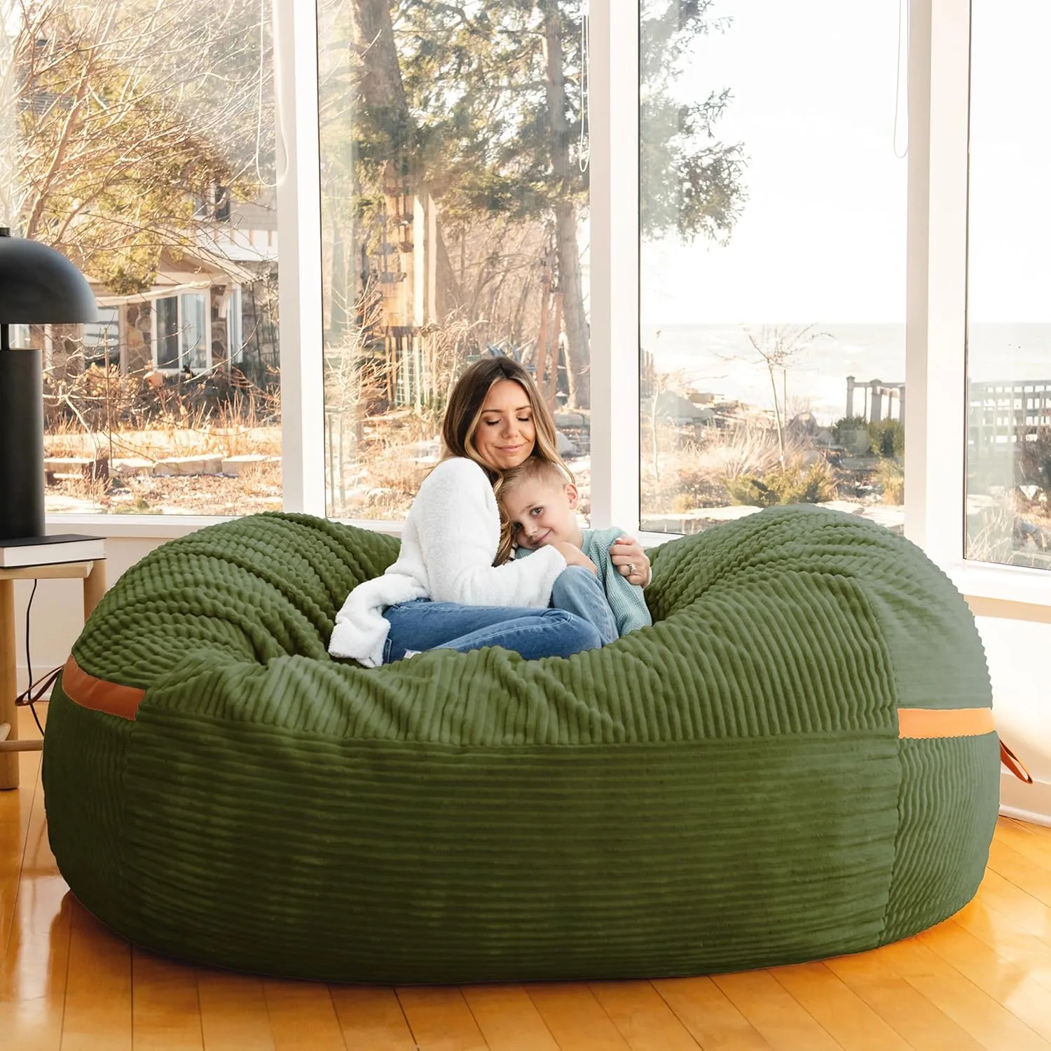 Big Joe Fuf XXL Foam Filled Bean Bag Chair with Removable Cover, Moss Green Corded Plush, 6 feet Giant