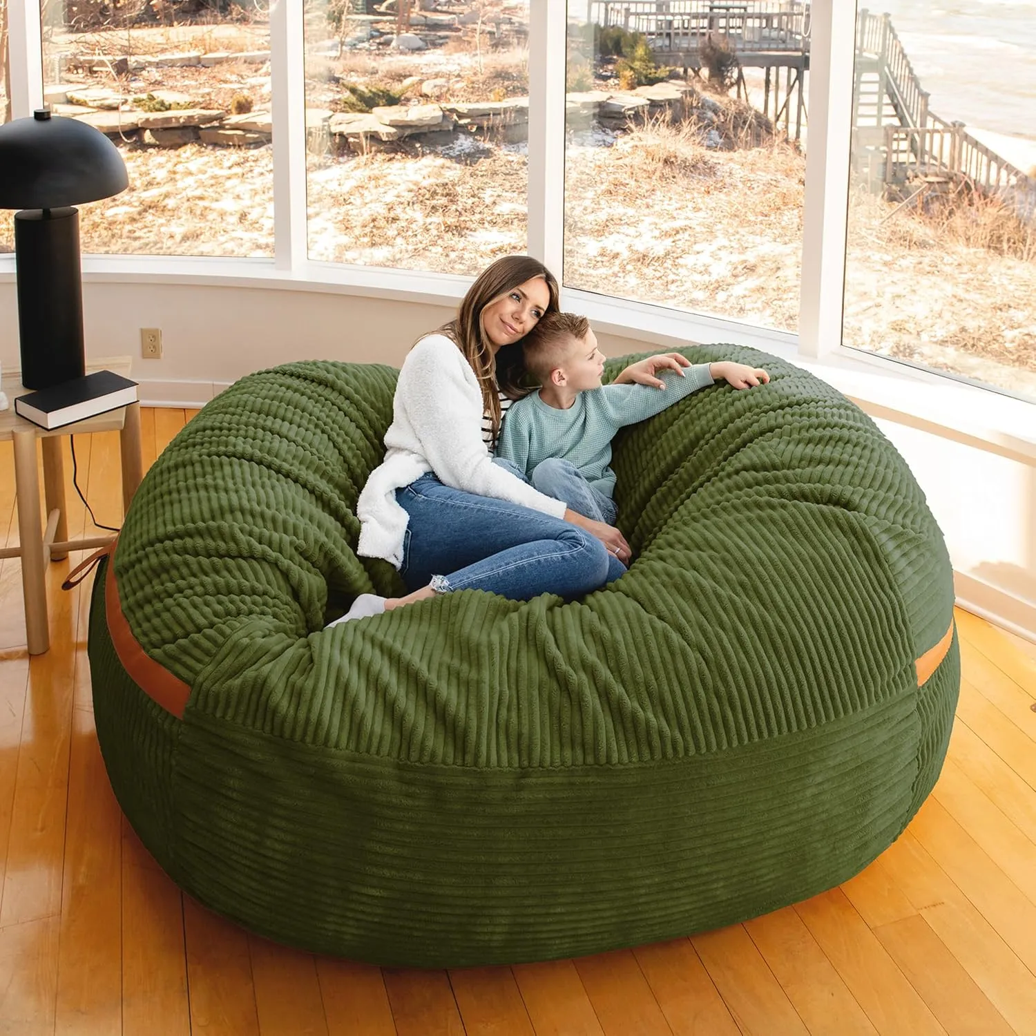Big Joe Fuf XXL Foam Filled Bean Bag Chair with Removable Cover, Moss Green Corded Plush, 6 feet Giant