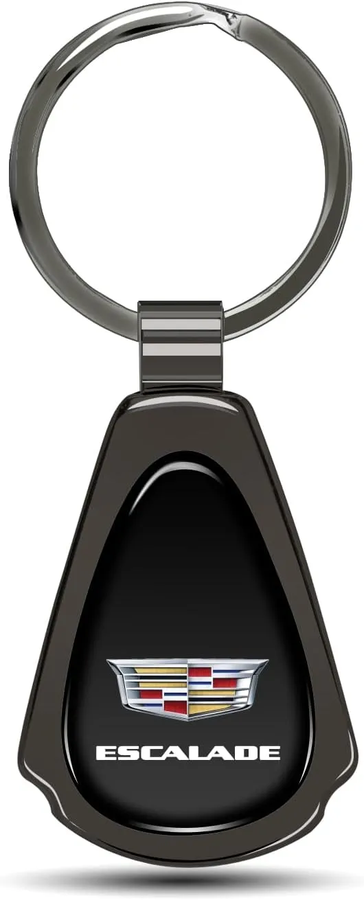 Black Dome Metal Teardrop Logo Key Chain Official Licensed for Cadillac Escalade