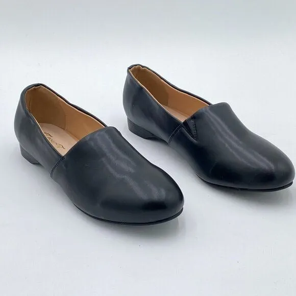Black Women Closed Almond Toe Pumps Loafer Flats Slip On Cozy Dress Office Shoes