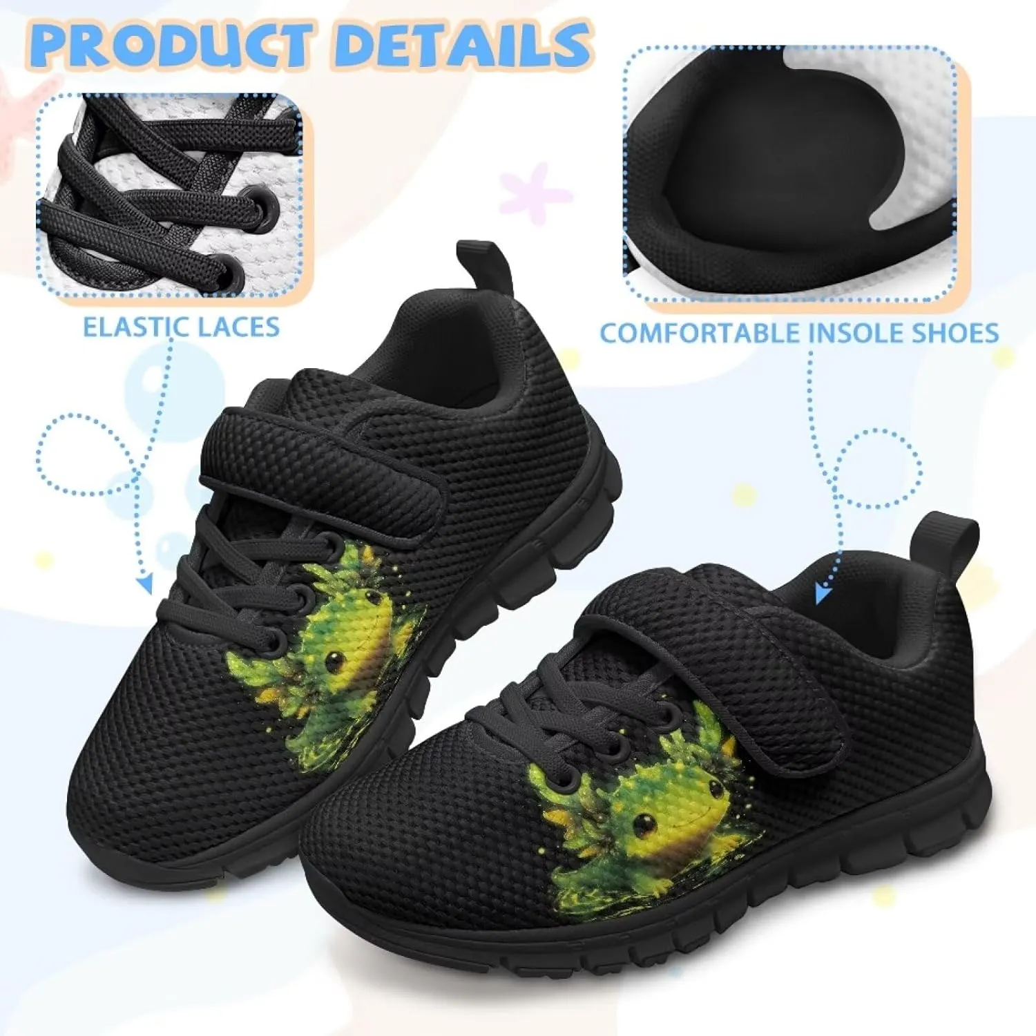 Boys Tennis Shoes Cute Animal Sneakers for Kids Slip On School Shoes