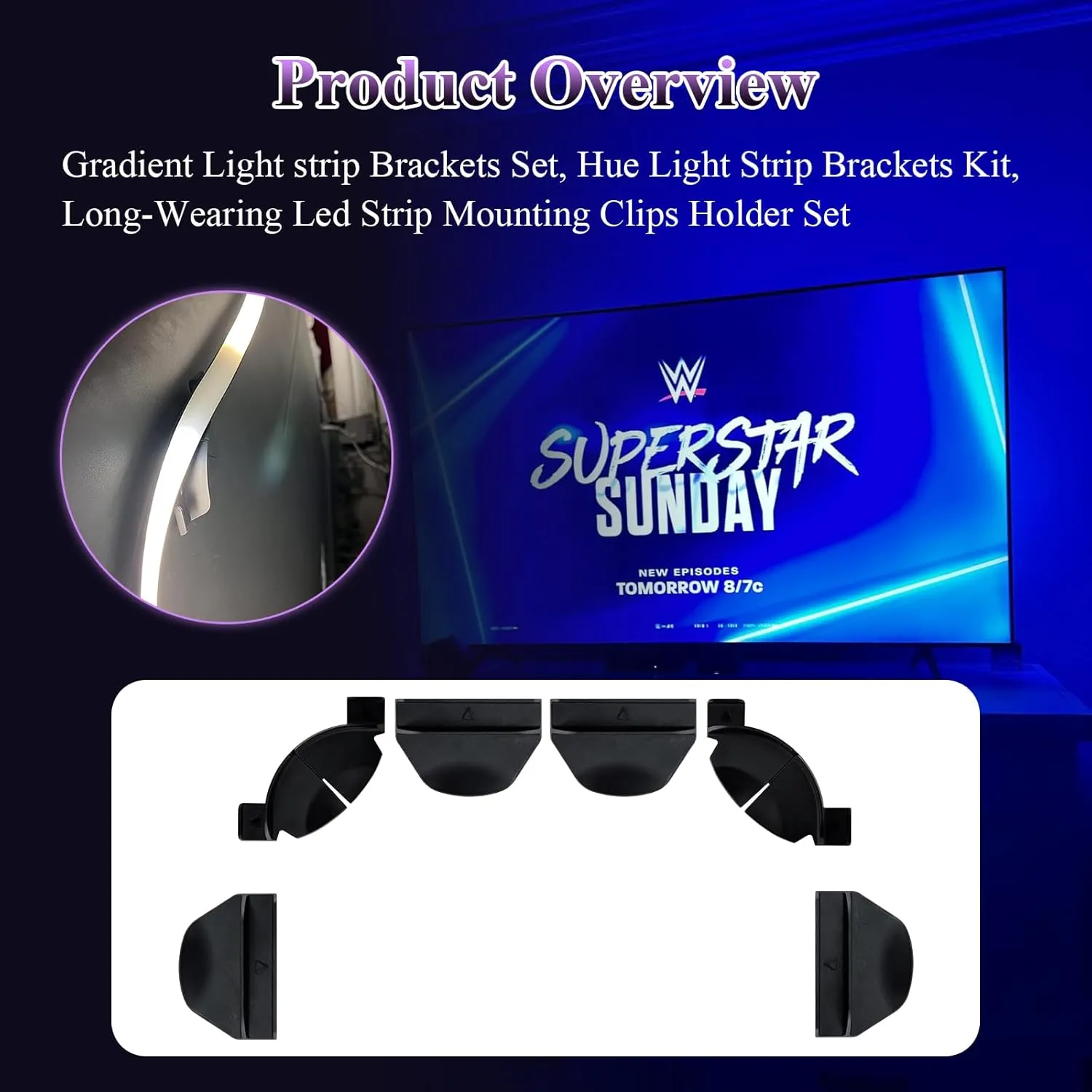 Brackets Set for Philips Hue Play Gradient Light Strip, Hue Light Strip Brackets Kit, Fits 55 inch 65 inch 75 inch Philips, Long-Wearing Led Strip Mounting Clips Holder for Flat or Non Flat Back of TV
