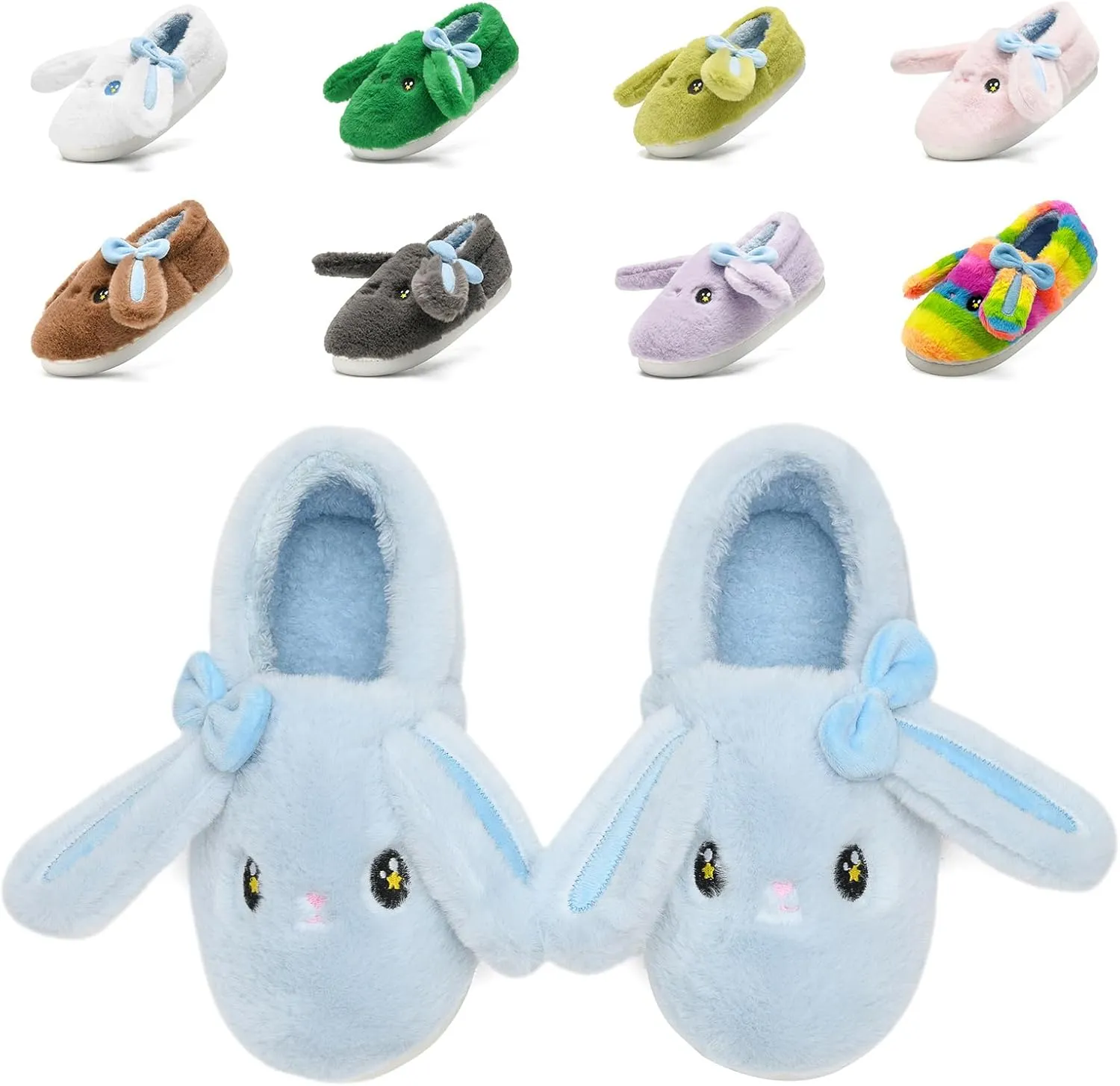 Bunny Cute Toddler Slippers for Girls Women, Fluffy Warm House Slippers for Kids Indoor Outdoor, Non Slip Comfy Memory Foam Closed Back Home Shoes