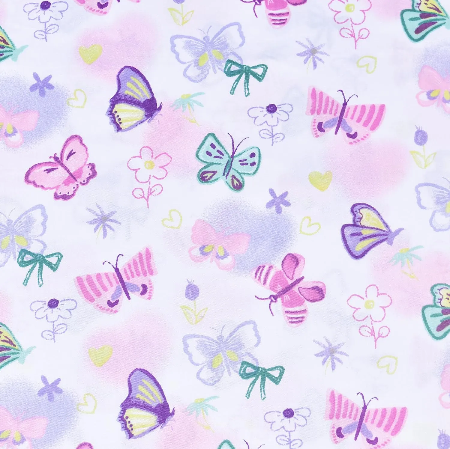 Butterfly in Wonderland Purple Pink Cute Twin 100% Cotton 3 Pieces Sheet Set for Kids Girls Children, Flat Sheet   Fitted Sheet   Pillowcase Bedding Decoration Gift Set