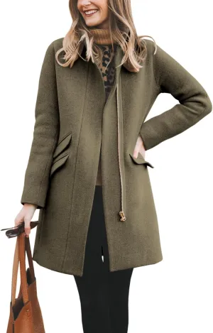 BZB Womens Long Coat Classic Open Front Zip Up Casual Winter Wool Blend Over Pea Coats Long Jackets