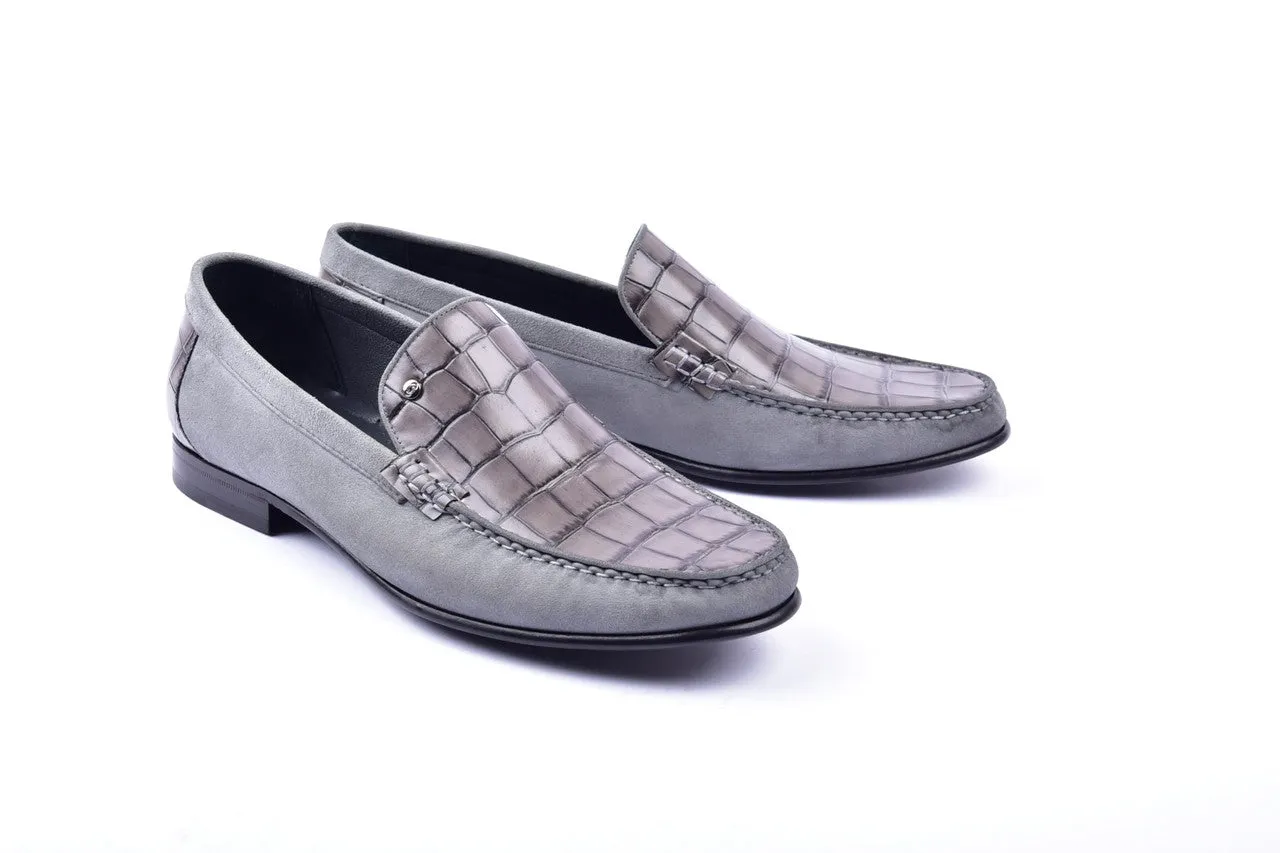 C0014056-3898C Suede and Croco Print Vamp- Grey