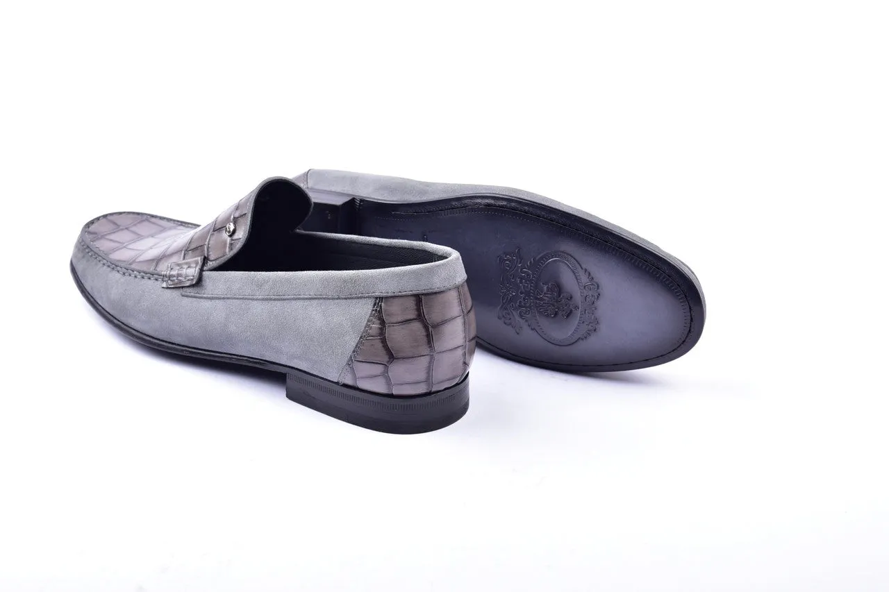 C0014056-3898C Suede and Croco Print Vamp- Grey