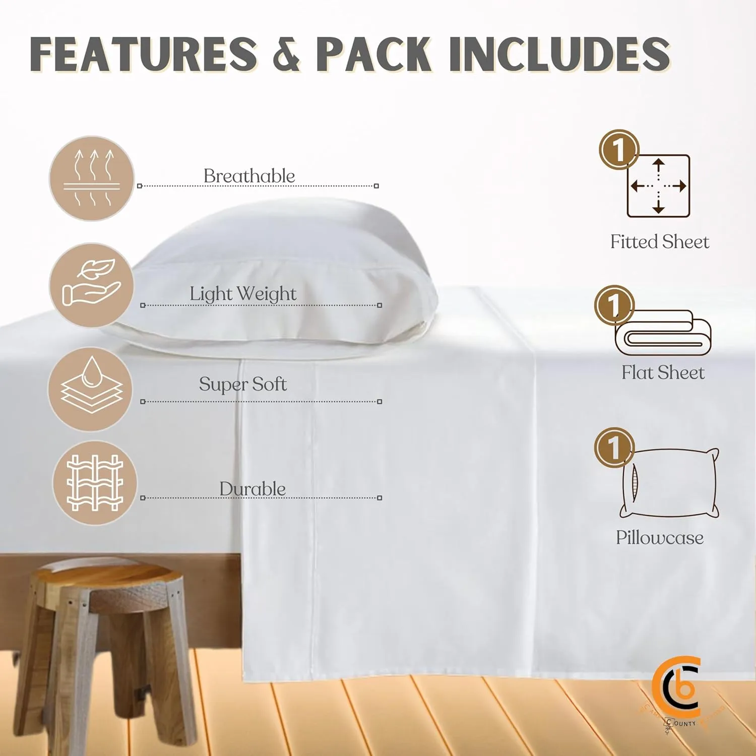 Camping Cot Sheets 33" x 75" - 3 Piece Cot Sheet Set for Bunk Bed - fits Upto 9" Deep Mattress, Perfect for Narrow Twin, Camping Cot, RV Bunk, Guest Beds, Trifold Mattress - White