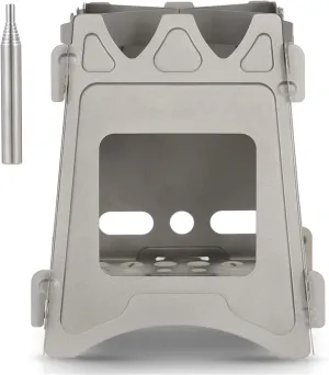 Camping Wood Stove Portable Folding Camping Wood Stove Lightweight Titanium Wood Burning Backpacking Stove for Camping Cooking (Color : Silver Size : One Size) (Silver One Size)